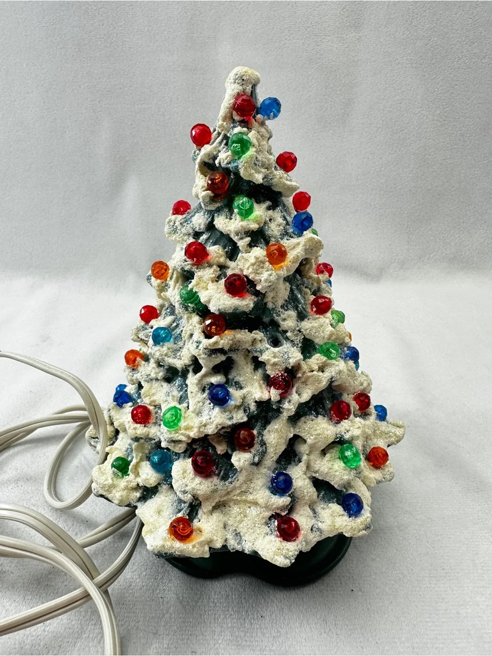 Vintage Christmas Tree Ceramic 1980s Illuminated Bulbs Decoration Green